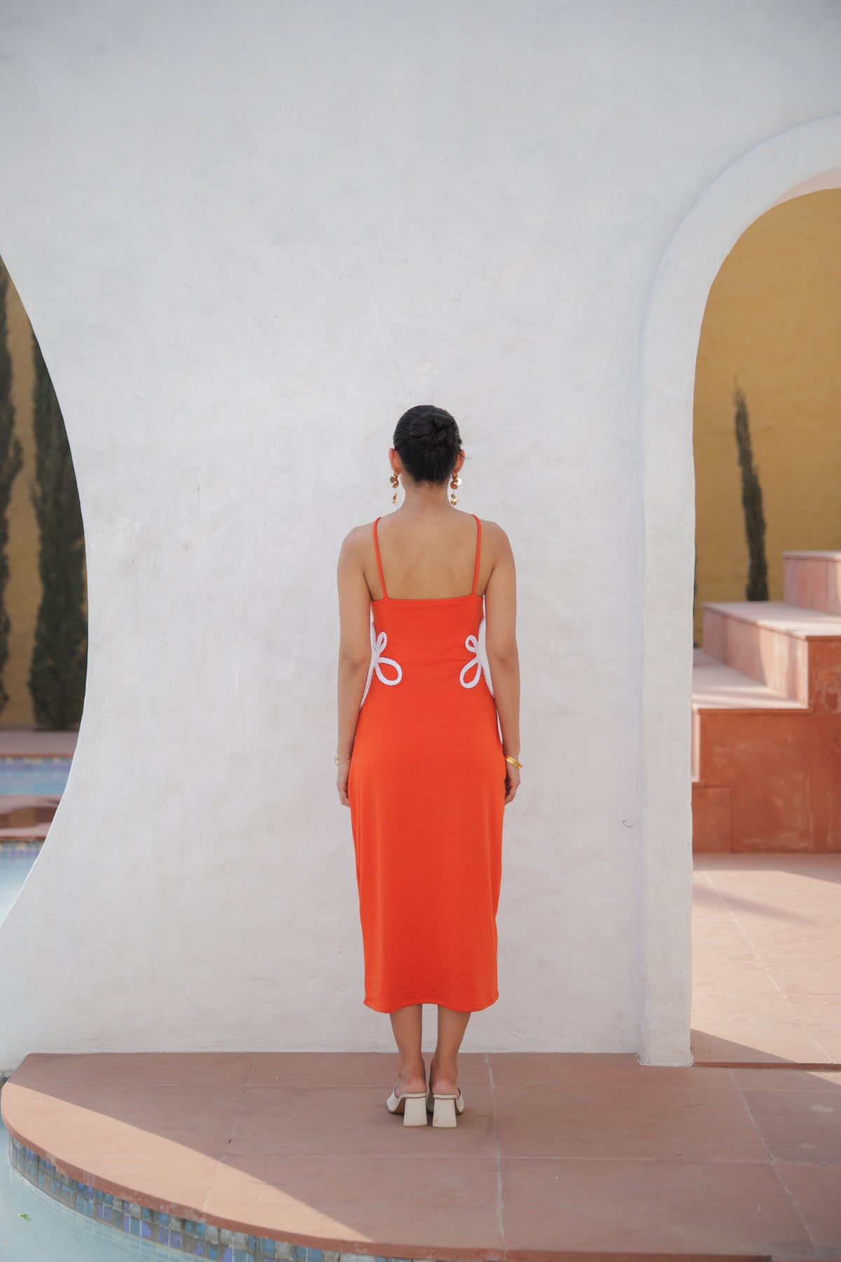 Alicia - Orange Halter Neck Vacation Dress