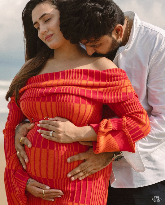 Francisca - Off Shoulder Maternity Dress With Belt