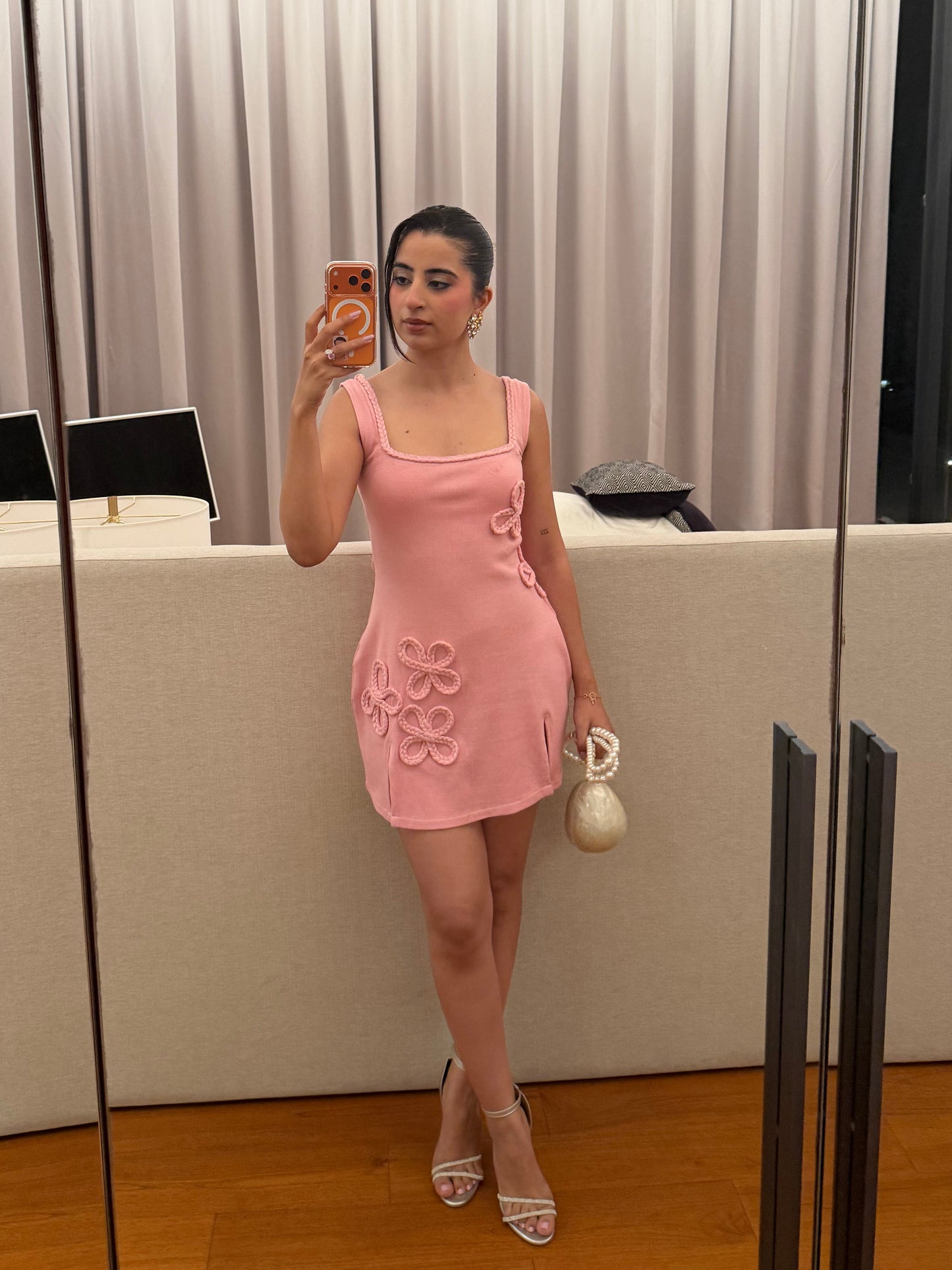 Lina - Baby Pink Floral Mini Dress