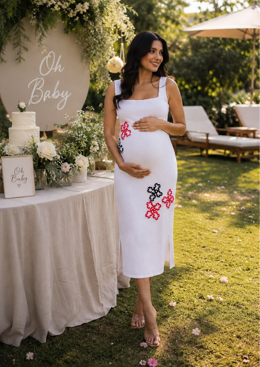 Lina - White Floral Maternity Dress